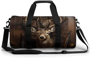 Deer Animal Skull Antler Hunting Gym Bag Travel Waterproof Duffel Bag Carryon Overnight Bags Tote Bags for Sports