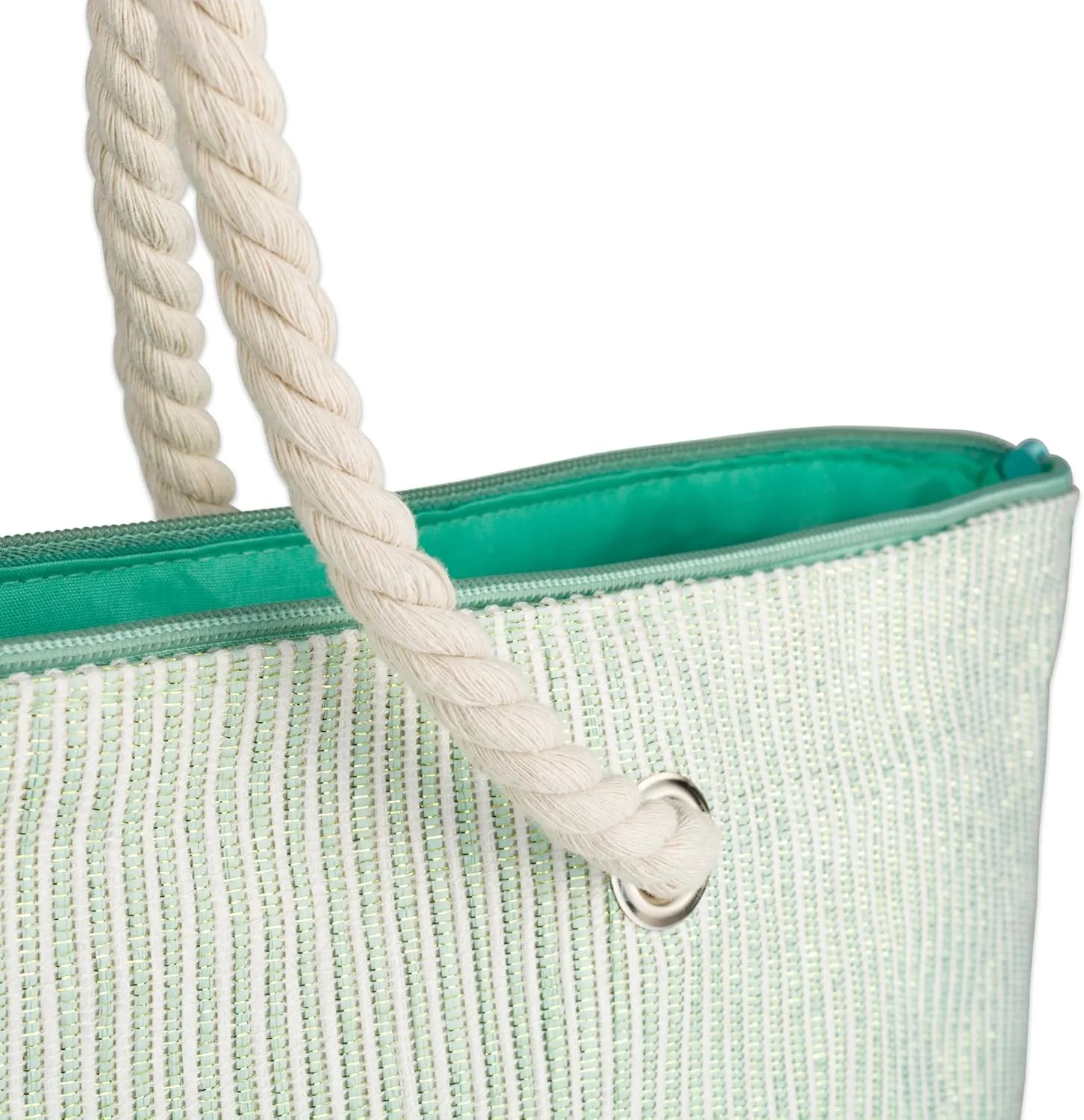DII Stripe Shimmer Beach Bag 15x21.5x7", Shoulder Beach Travel Tote Bag-Green