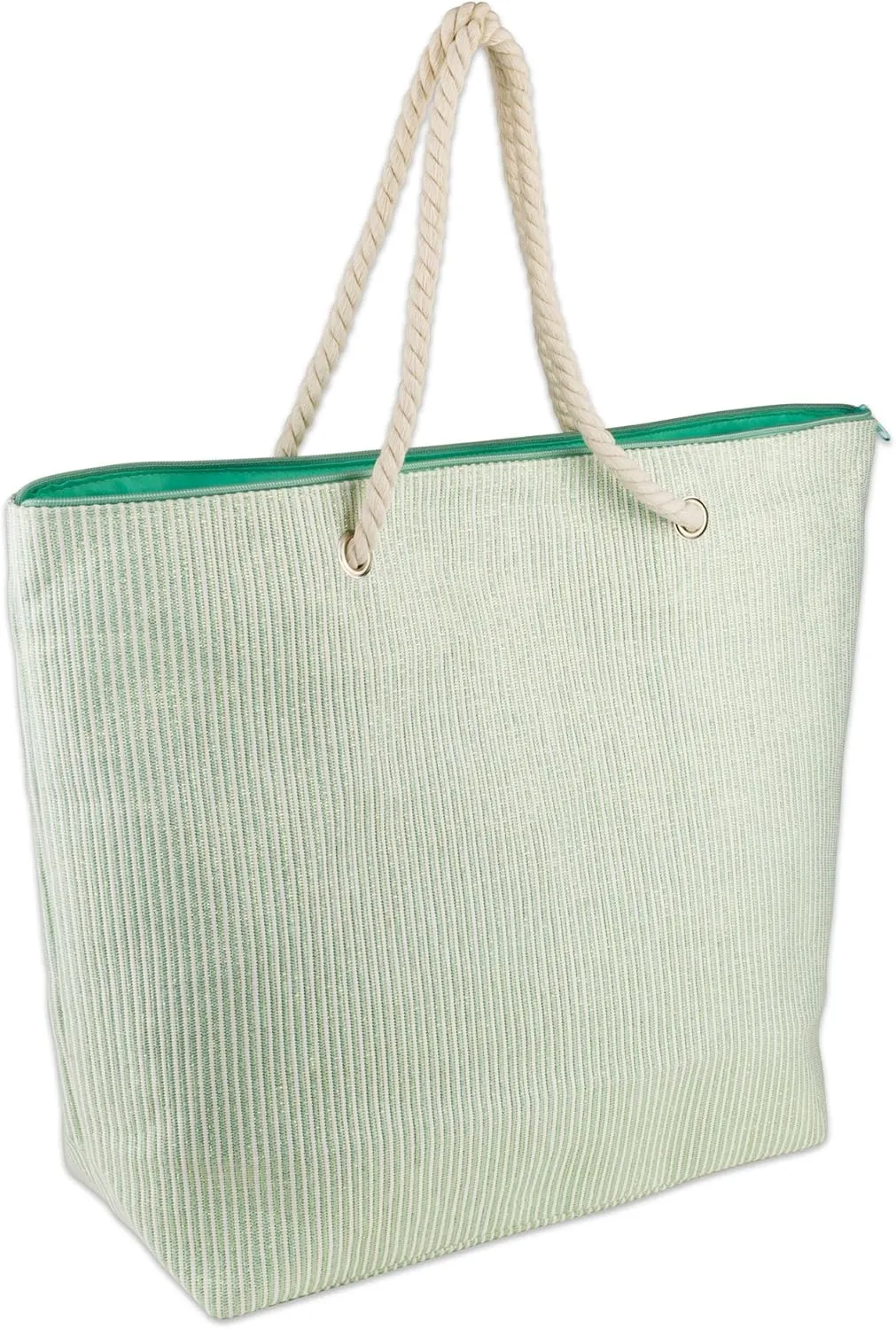 DII Stripe Shimmer Beach Bag 15x21.5x7", Shoulder Beach Travel Tote Bag-Green
