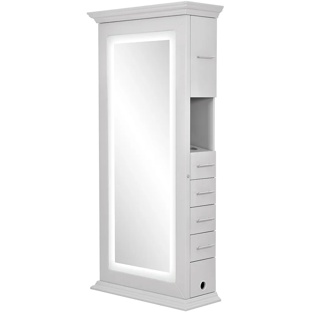 Dir Single Sided Salon Styling Station Styling Mirror with LED Lights and Storage ADONIS