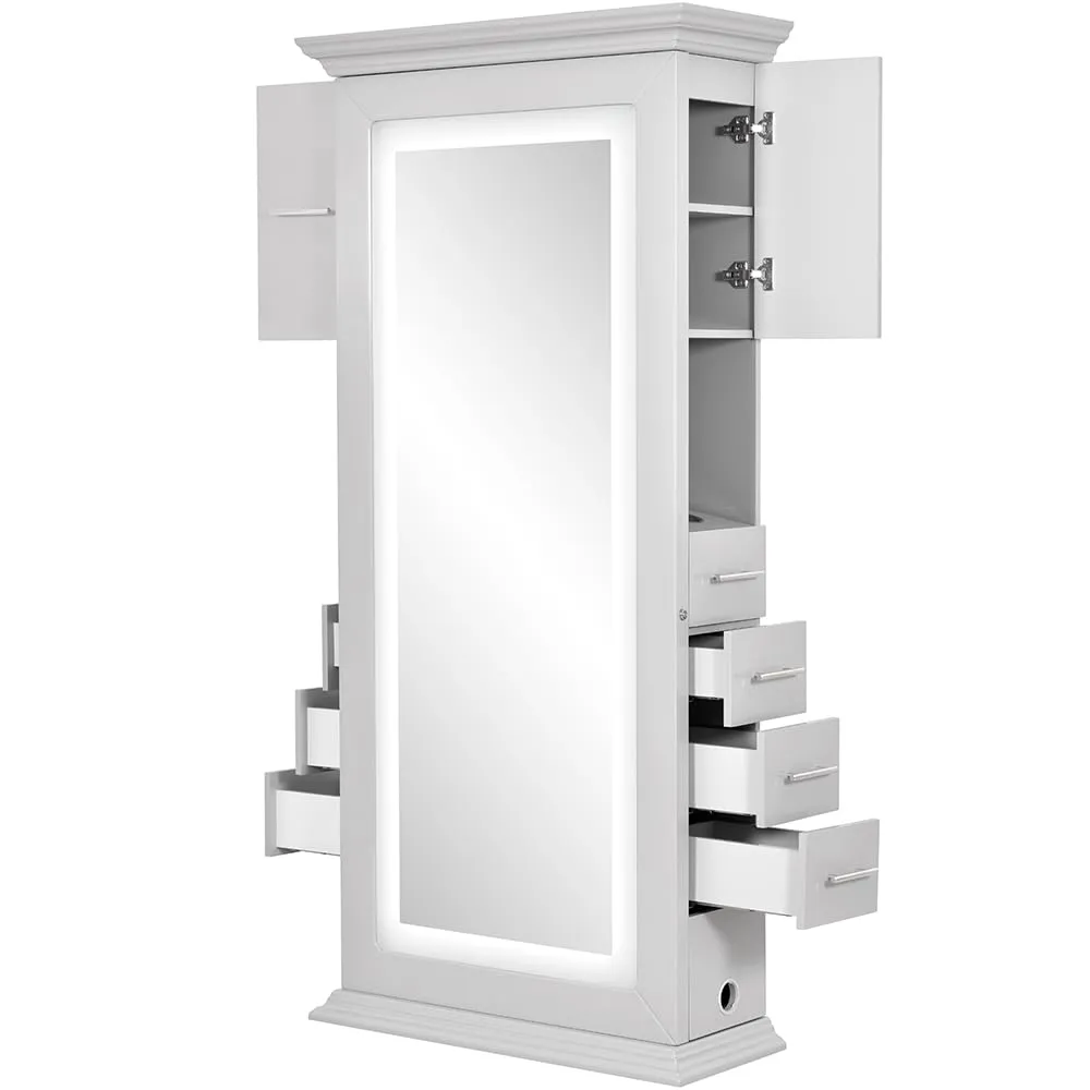 Dir Single Sided Salon Styling Station Styling Mirror with LED Lights and Storage ADONIS