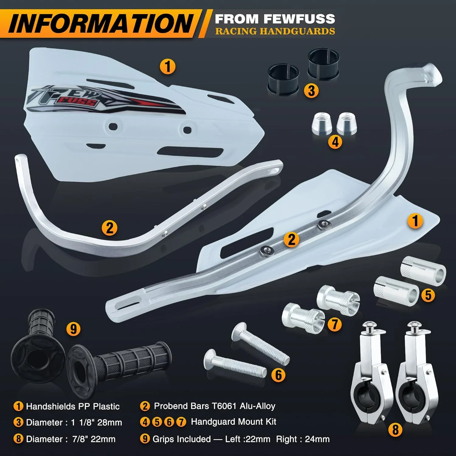 Dirt Bike Hand Guards with Grips, Univeral Dirtbike Motorcycle Handguards 7/8'' and 1 1/8'', MX Motocross Supermoto Racing ATV Handguards 22mm 28mm