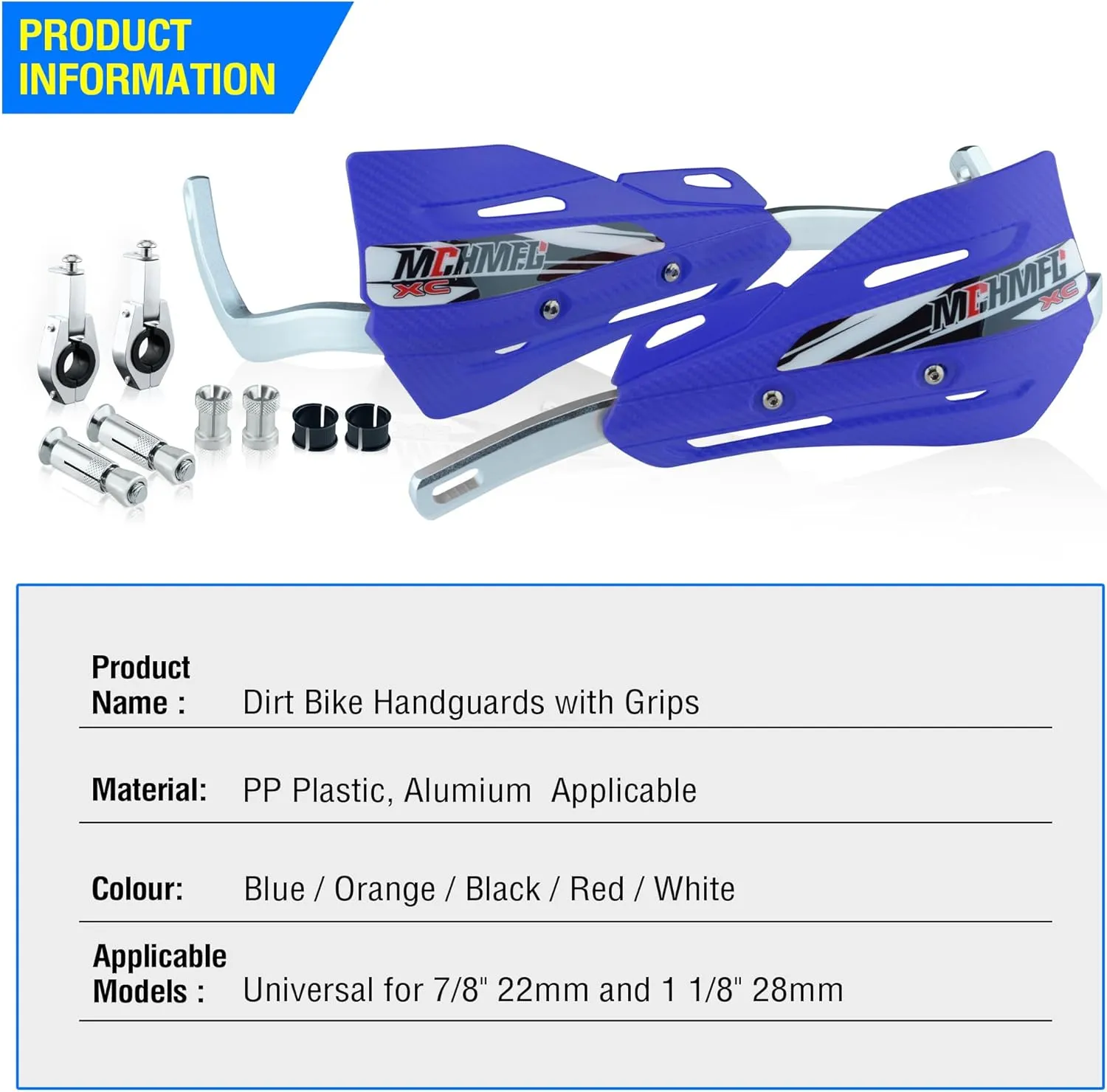 Dirt Bike Handguards with Grips - 7/8" and 1 1/8" Motorcycle Hand Guards for ATV - Universal Handguards Bracket for Off Road Motorcross (Blue)