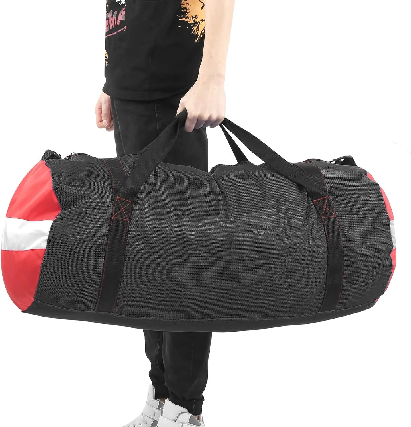 Diving Bag, 75x40cm/29.5x15.7in PVC Oxford Diving Storage Duffle Bag Mesh Shoulder Bag Handbag Snorkel Equipment Pack for Flipper Wet Clothes