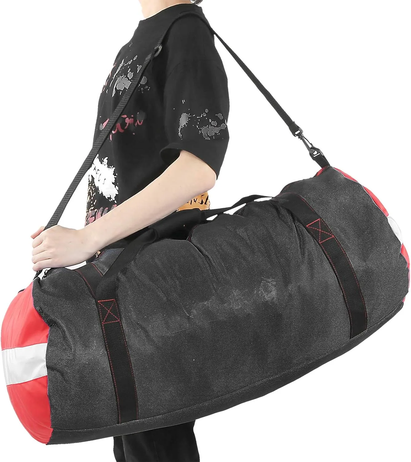 Diving Bag, 75x40cm/29.5x15.7in PVC Oxford Diving Storage Duffle Bag Mesh Shoulder Bag Handbag Snorkel Equipment Pack for Flipper Wet Clothes