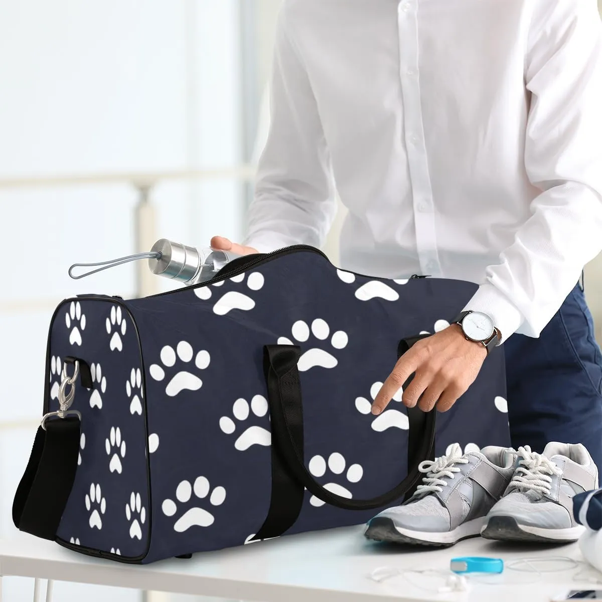 Dog Bones Paw Travel Duffle Bag, Sports Gym Bags for Women Men, Carry On Weekender Overnight Bag, Dog Paws Workout Hospital Airplane Trips Bag