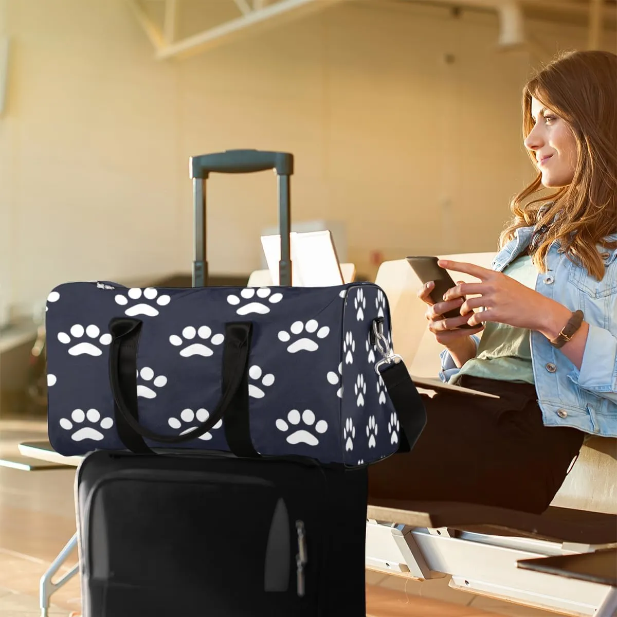 Dog Bones Paw Travel Duffle Bag, Sports Gym Bags for Women Men, Carry On Weekender Overnight Bag, Dog Paws Workout Hospital Airplane Trips Bag