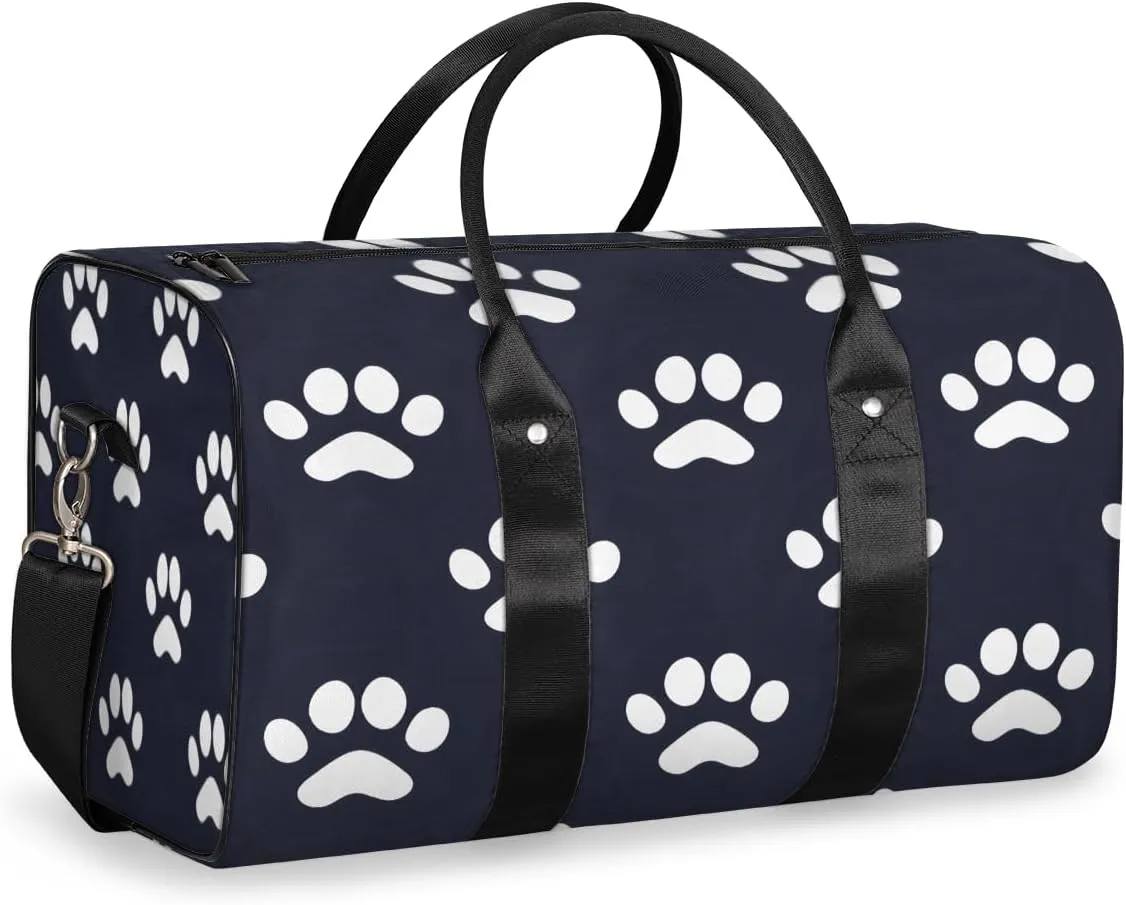 Dog Bones Paw Travel Duffle Bag, Sports Gym Bags for Women Men, Carry On Weekender Overnight Bag, Dog Paws Workout Hospital Airplane Trips Bag