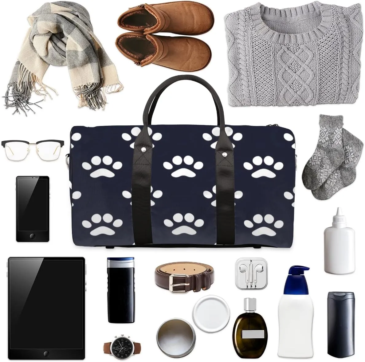 Dog Bones Paw Travel Duffle Bag, Sports Gym Bags for Women Men, Carry On Weekender Overnight Bag, Dog Paws Workout Hospital Airplane Trips Bag