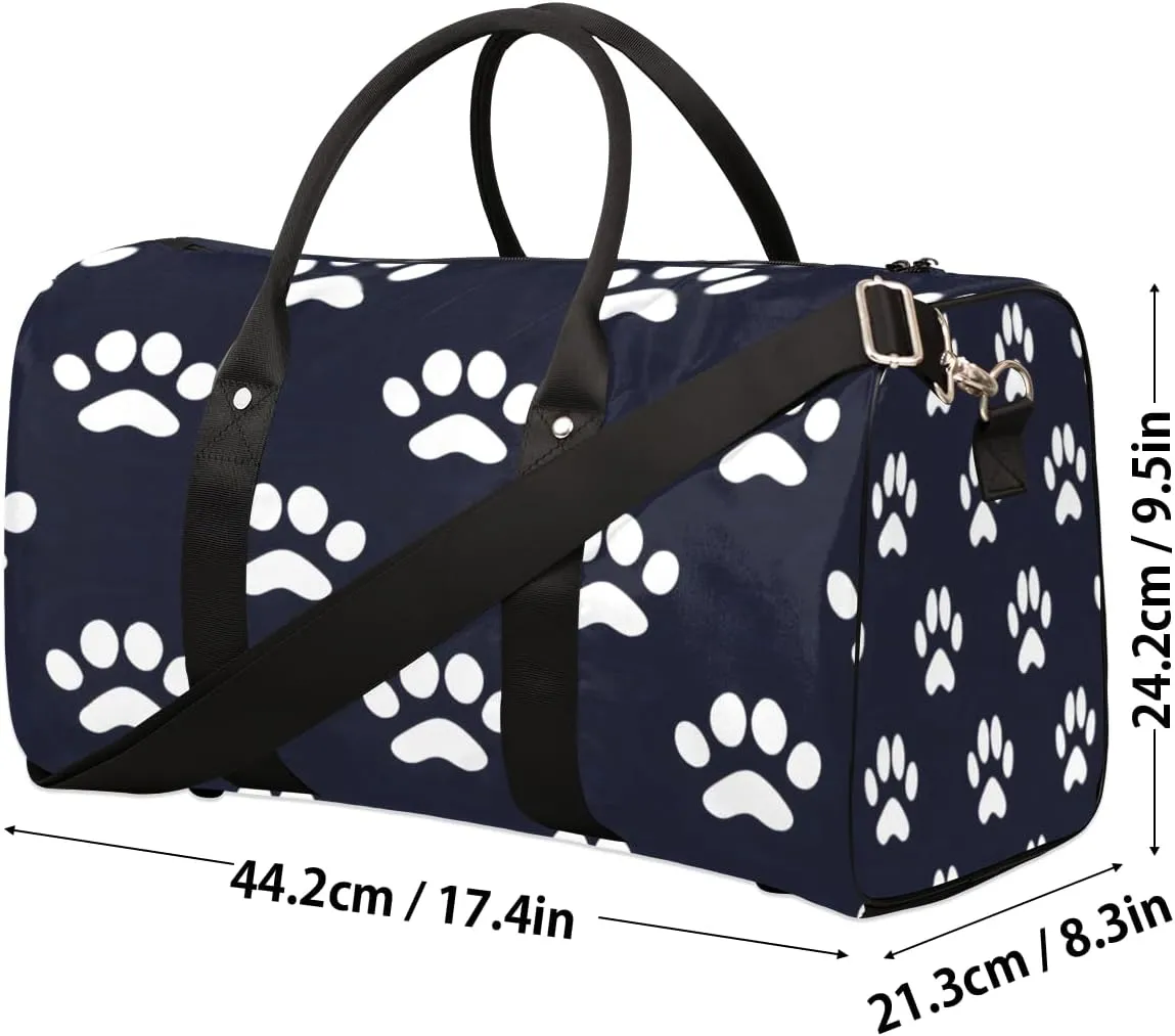 Dog Bones Paw Travel Duffle Bag, Sports Gym Bags for Women Men, Carry On Weekender Overnight Bag, Dog Paws Workout Hospital Airplane Trips Bag