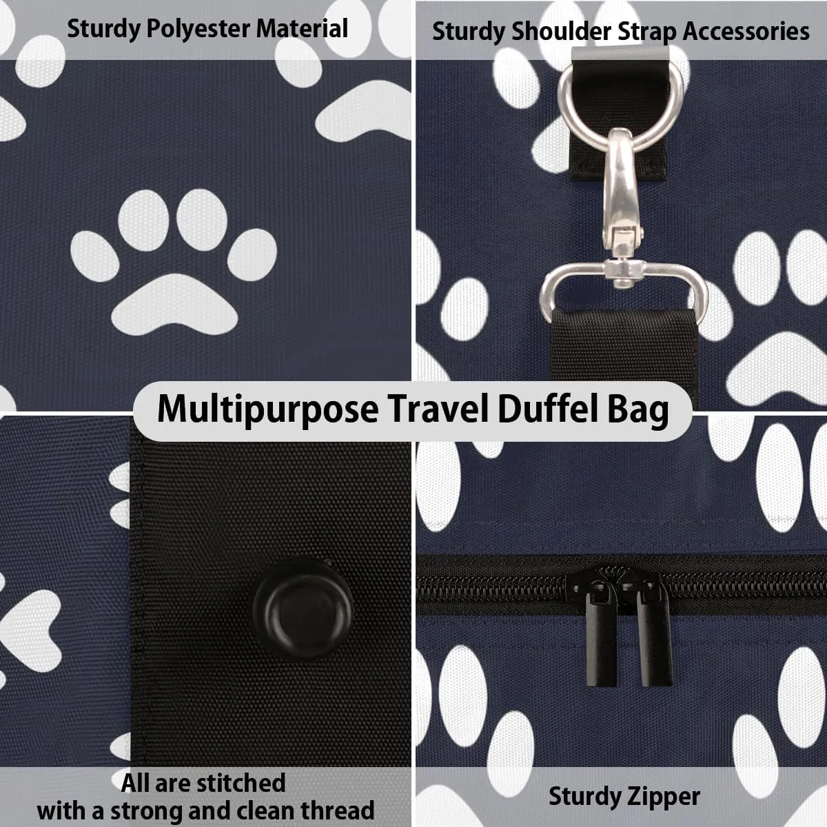 Dog Bones Paw Travel Duffle Bag, Sports Gym Bags for Women Men, Carry On Weekender Overnight Bag, Dog Paws Workout Hospital Airplane Trips Bag
