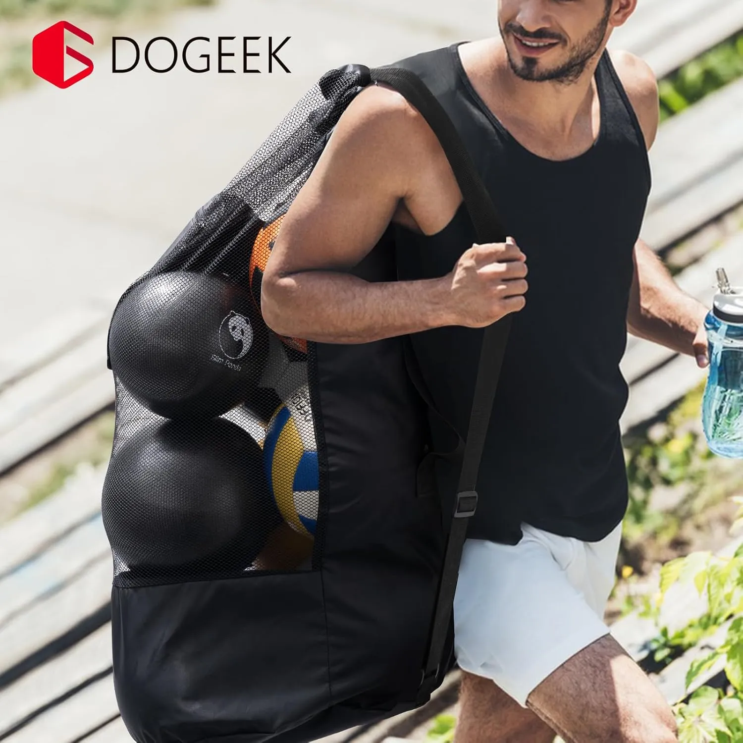 DoGeek Mesh Basketball Ball Bag with Shoulder Strap(Non-slip) Ball Bags Mesh for Soccer/Volleyball/Football Tested to Hold over 75 lbs(Non-slip Pad,27"x36"/70x90cm)