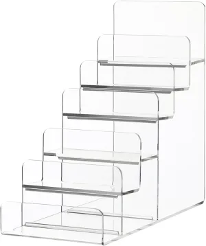 DOITOOL Clear Acrylic Wallet Display Stand, Jewelry Purse Display Shelf, Glasses Handbag Organizer Holder for Home Retail Store (6-Tier)