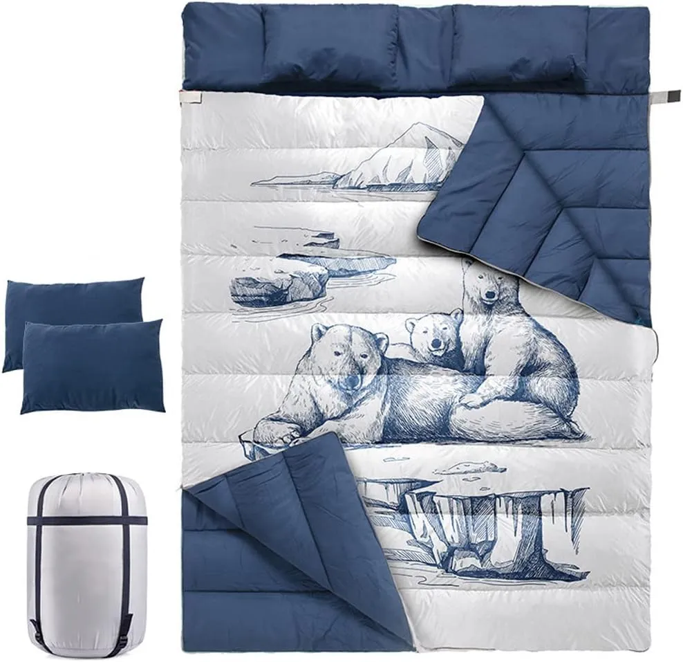 Double Sleeping Bag with 2 Pillows: 4-Person Couple Travel Sleeping Sack