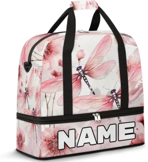 Dragonfly Animal Flower Custom Foldable Duffle Bag with Shoes Compartment Personalized Large Capacity Waterproof Travel Weekender Bag Overnight Bag for Sports Gym