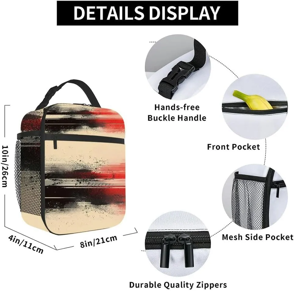 dramatic red black and white abstract poster grainy gradient Insulated Iunch Bag for Men Woman Large Portable Waterproof Reusable Thermal Lunch Box with Pockets for Work Travel Picnic