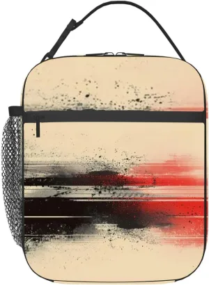 dramatic red black and white abstract poster grainy gradient Insulated Iunch Bag for Men Woman Large Portable Waterproof Reusable Thermal Lunch Box with Pockets for Work Travel Picnic