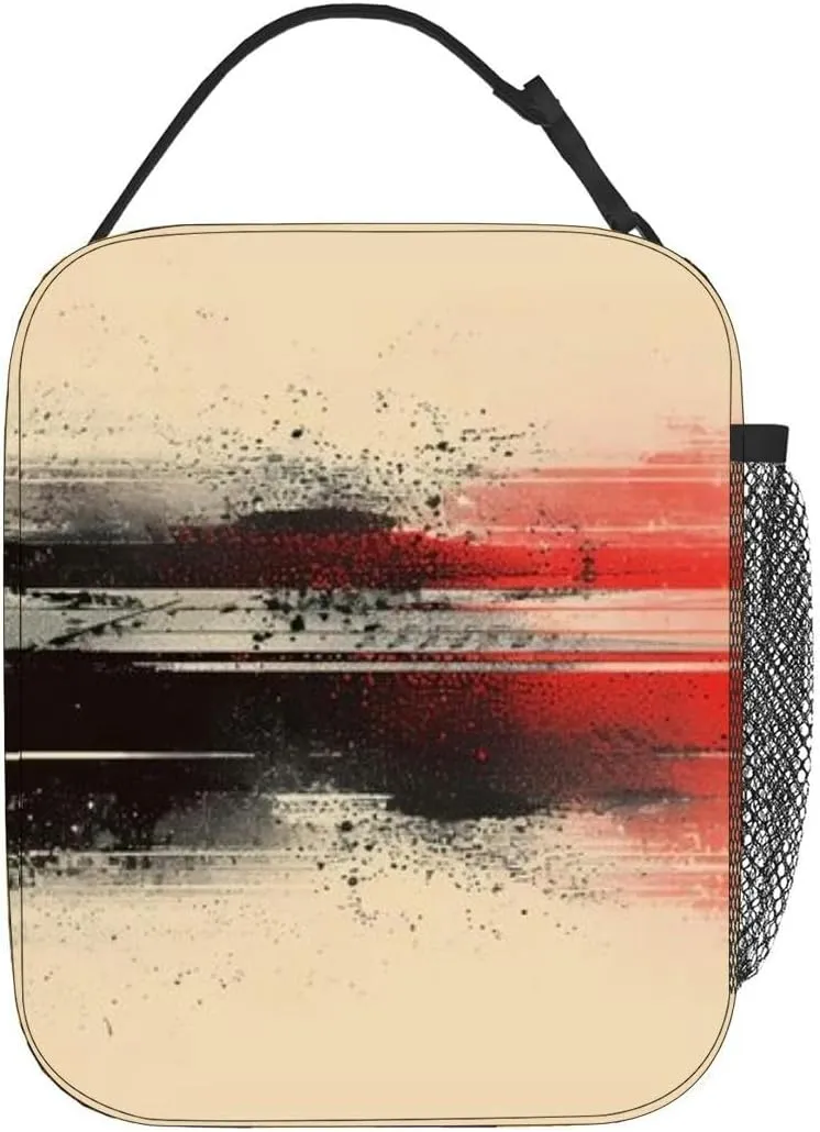 dramatic red black and white abstract poster grainy gradient Insulated Iunch Bag for Men Woman Large Portable Waterproof Reusable Thermal Lunch Box with Pockets for Work Travel Picnic