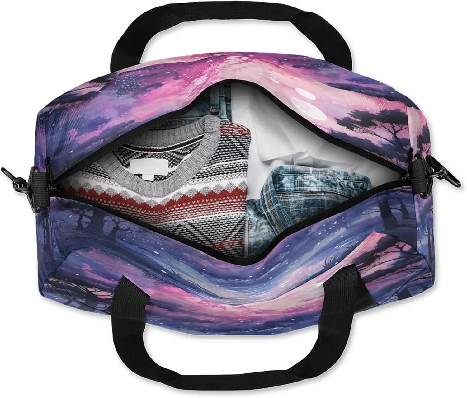 Dreamy Starry Sky Kids Duffel Bag Lightweight Waterproof Sports Gym Bag with Front Zipper Pocket Foldable Weekender Overnight Bag for School Practice Gymnastic Ballet