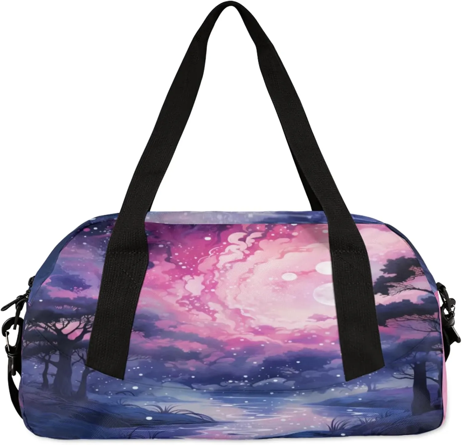 Dreamy Starry Sky Kids Duffel Bag Lightweight Waterproof Sports Gym Bag with Front Zipper Pocket Foldable Weekender Overnight Bag for School Practice Gymnastic Ballet