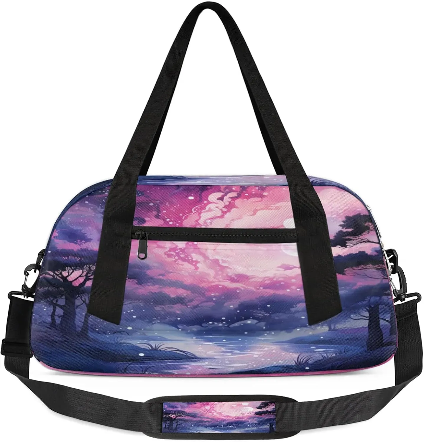 Dreamy Starry Sky Kids Duffel Bag Lightweight Waterproof Sports Gym Bag with Front Zipper Pocket Foldable Weekender Overnight Bag for School Practice Gymnastic Ballet