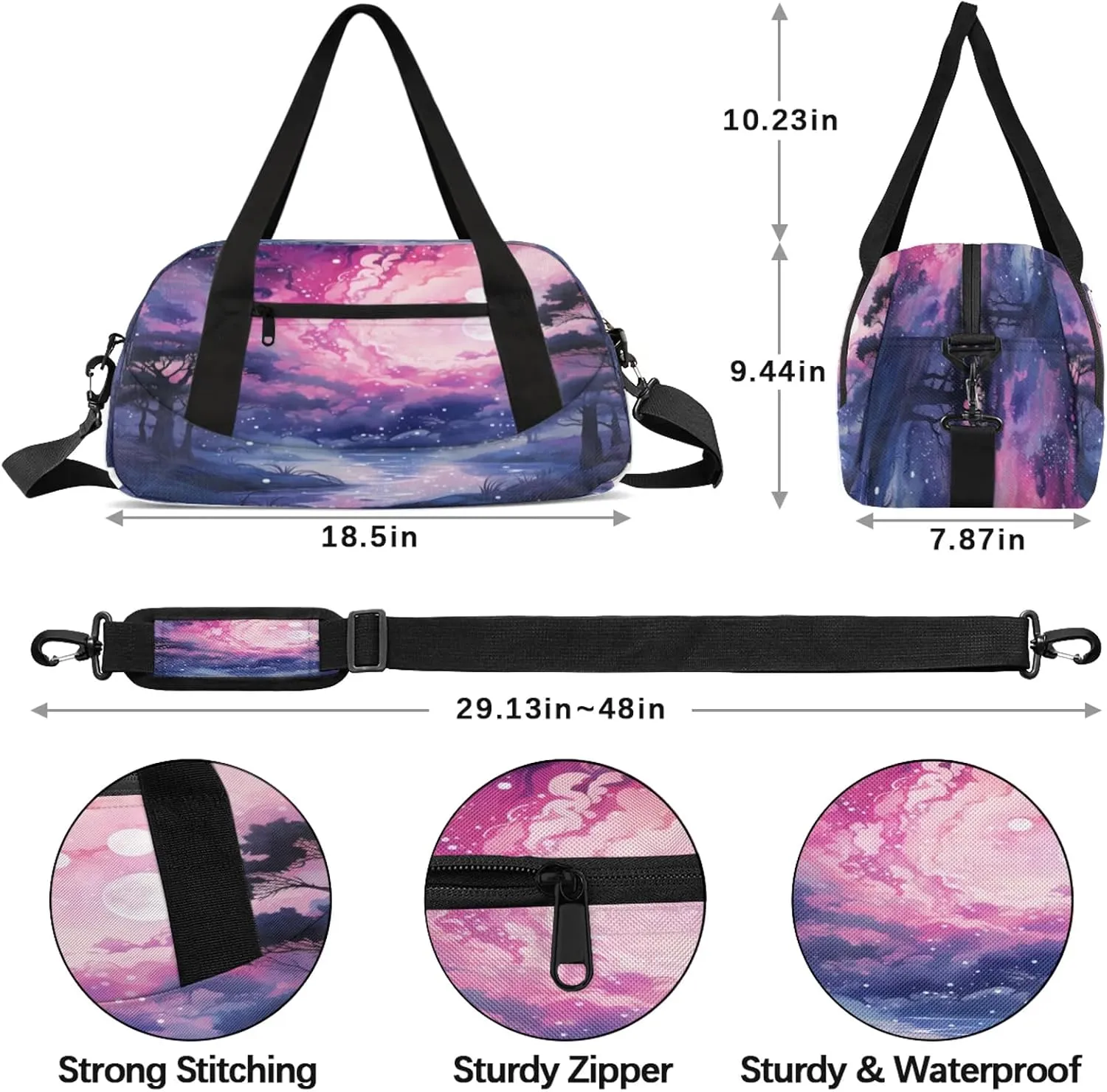 Dreamy Starry Sky Kids Duffel Bag Lightweight Waterproof Sports Gym Bag with Front Zipper Pocket Foldable Weekender Overnight Bag for School Practice Gymnastic Ballet