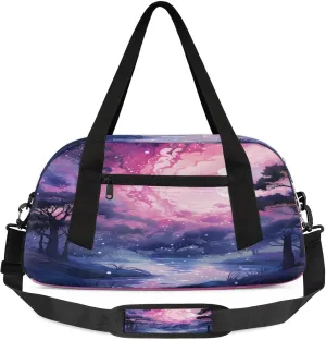 Dreamy Starry Sky Kids Duffel Bag Lightweight Waterproof Sports Gym Bag with Front Zipper Pocket Foldable Weekender Overnight Bag for School Practice Gymnastic Ballet