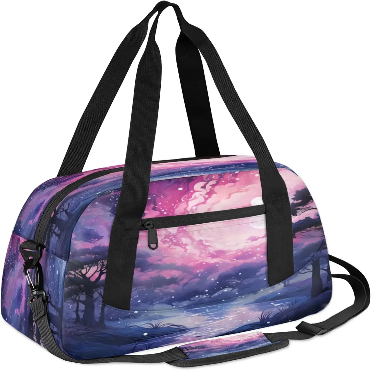 Dreamy Starry Sky Kids Duffel Bag Lightweight Waterproof Sports Gym Bag with Front Zipper Pocket Foldable Weekender Overnight Bag for School Practice Gymnastic Ballet