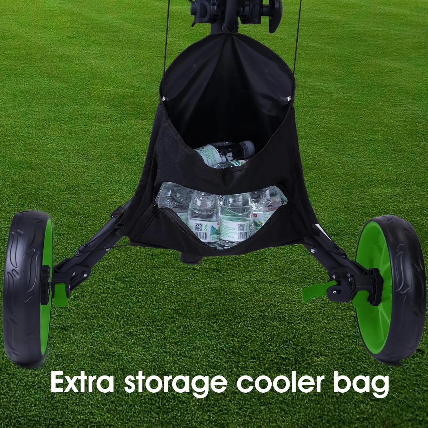 DRUIDS 3 Wheel Golf Push Cart : Lightweight Compact Golf Walking Cart with Cooler, Flat Fold Golf Trolley with Brake, Pull Behind Manual Golf Caddy with Cup Umbrella Holder