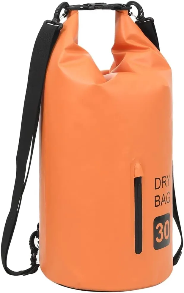 Dry Bag with Zipper, Lightweight 7.9 Gallon Waterproof Equipment, Durable PVC Material, Orange and Black