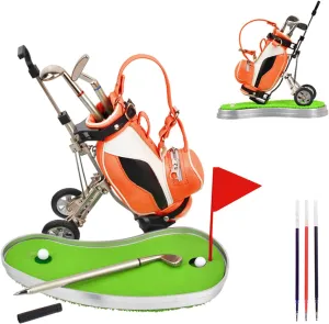 Dual-Purpose Creative Golf Pen Holder With 3 Club Pens - Office Desk Decoration, Souvenir Birthday Gift for Golfer Fans, Women and Men