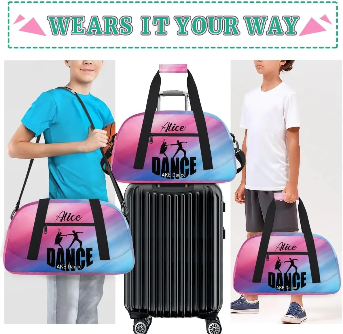 Duffel Bag for Girls Personalized Dance Team Bag Kids Gym Bag Small Travel Tote for Girls Pink Latin Dance Bag Dancer Gifts for Girls