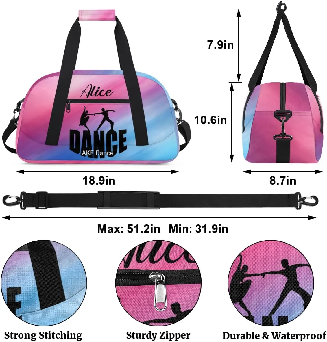 Duffel Bag for Girls Personalized Dance Team Bag Kids Gym Bag Small Travel Tote for Girls Pink Latin Dance Bag Dancer Gifts for Girls