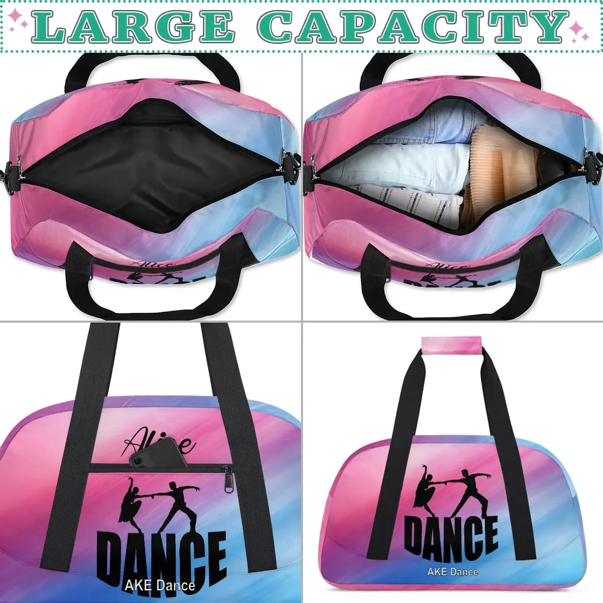 Duffel Bag for Girls Personalized Dance Team Bag Kids Gym Bag Small Travel Tote for Girls Pink Latin Dance Bag Dancer Gifts for Girls