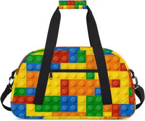 Duffle Bag for Kids, Colorful Building Blocks Overnight Weekender Bag Travel Duffle Bag Carry-On Tote for Swim Sport Gym Bag for Boys Girls