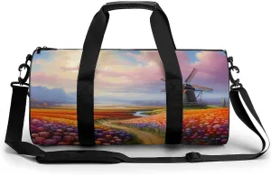 Dutch Windmills Tulips Sports Gym Bag Durable Workout Bags Travel Duffel Bags Yoga Exercise Bag for Women Men