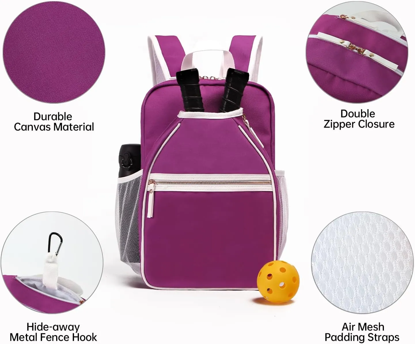 DYSHAYEN Pickleball Backpack, Pickleball Bags for Women, Pickle Ball Paddle Bag Fits 2 Paddles, Pickleball Gifts for Women