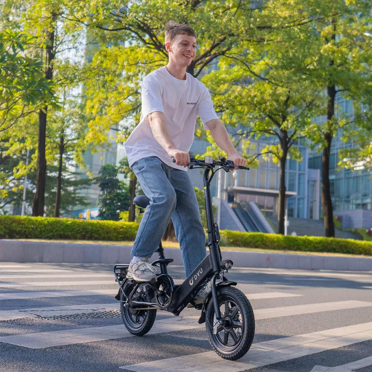 DYU Electric Bike for Adults Teens, Folding Electric Bicycle,Commuter City E-Bike with 350W Motor and 36V 7.5Ah Battery,3 Levels Assist, Dual Disc Brakes,14/16" Foldable ebike with Pedals