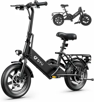 DYU Electric Bike for Adults Teens, Folding Electric Bicycle,Commuter City E-Bike with 350W Motor and 36V 7.5Ah Battery,3 Levels Assist, Dual Disc Brakes,14/16" Foldable ebike with Pedals