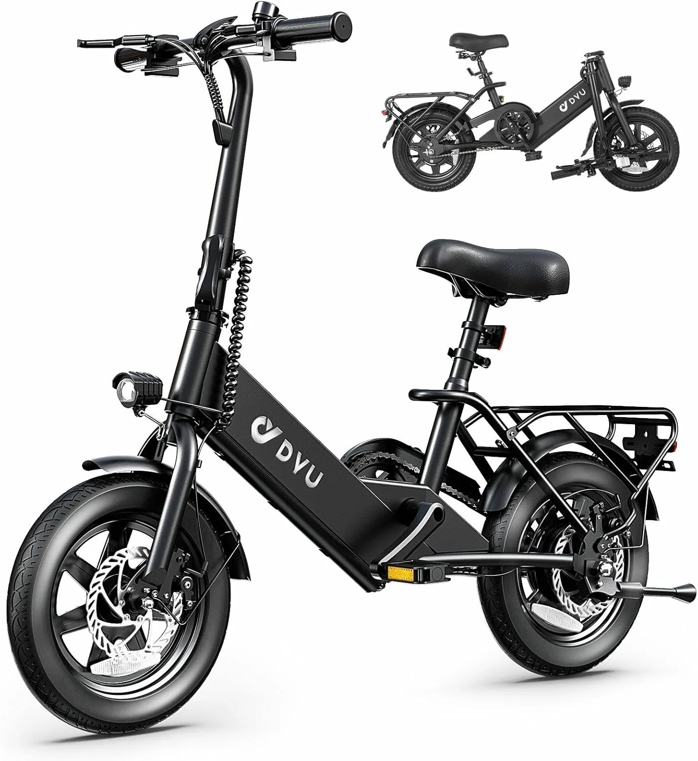 DYU Electric Bike for Adults Teens, Folding Electric Bicycle,Commuter City E-Bike with 350W Motor and 36V 7.5Ah Battery,3 Levels Assist, Dual Disc Brakes,14/16" Foldable ebike with Pedals