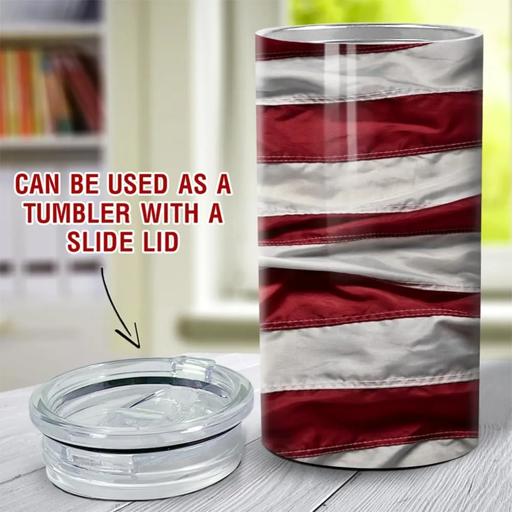 Eagle American Flag Tumbler 16oz, Eagle 4-in-1 Slim Can Cooler Double Walled Stainless Steel Insulated, Fits All 12oz Cans Beer Bottles, Gifts for Men Dad Grandpa Veteran Day July 4th