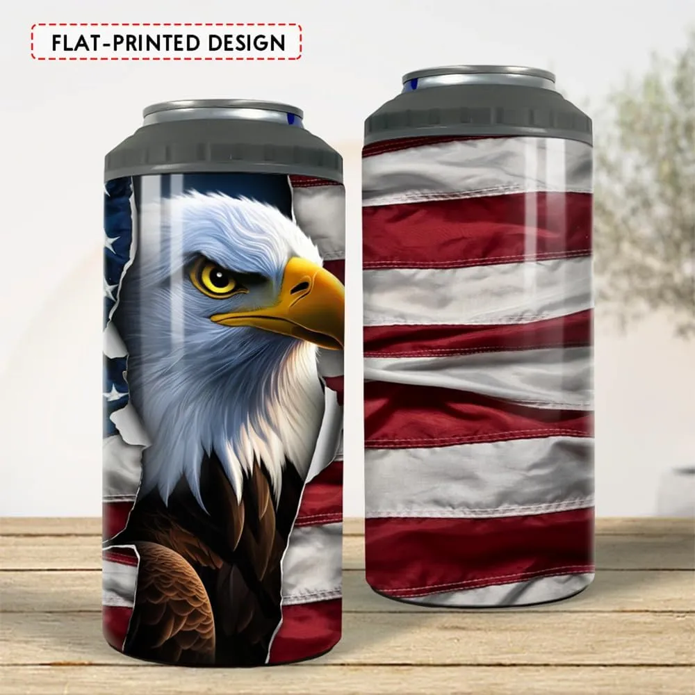 Eagle American Flag Tumbler 16oz, Eagle 4-in-1 Slim Can Cooler Double Walled Stainless Steel Insulated, Fits All 12oz Cans Beer Bottles, Gifts for Men Dad Grandpa Veteran Day July 4th