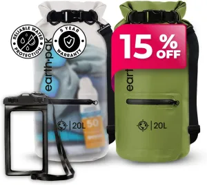 Earth Pak Waterproof Dry Bag with Zippered Pocket - Waterproof Dry Bag Backpack Keeps Gear Dry (20L Clear & 20L Green)