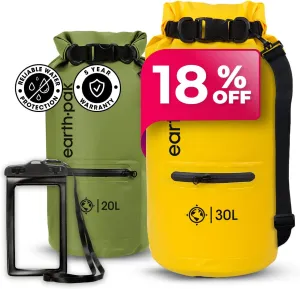 Earth Pak Waterproof Dry Bag with Zippered Pocket - Waterproof Dry Bag Backpack Keeps Gear Dry (20L Green & 30L Yellow)