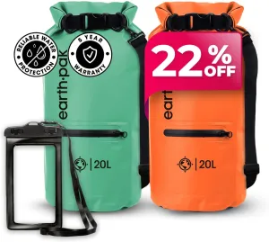Earth Pak Waterproof Dry Bag with Zippered Pocket - Waterproof Dry Bag Backpack Keeps Gear Dry (20L Seafoam & 20L Orange)