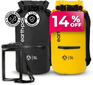 Earth Pak Waterproof Dry Bag with Zippered Pocket - Waterproof Dry Bag Backpack Keeps Gear Dry (5L Black & 5L Yellow)