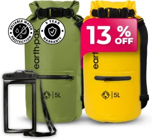 Earth Pak Waterproof Dry Bag with Zippered Pocket - Waterproof Dry Bag Backpack Keeps Gear Dry (5L Green & 5L Yellow)
