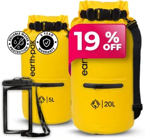 Earth Pak Waterproof Dry Bag with Zippered Pocket - Waterproof Dry Bag Backpack Keeps Gear Dry (5L Yellow & 20L Yellow)