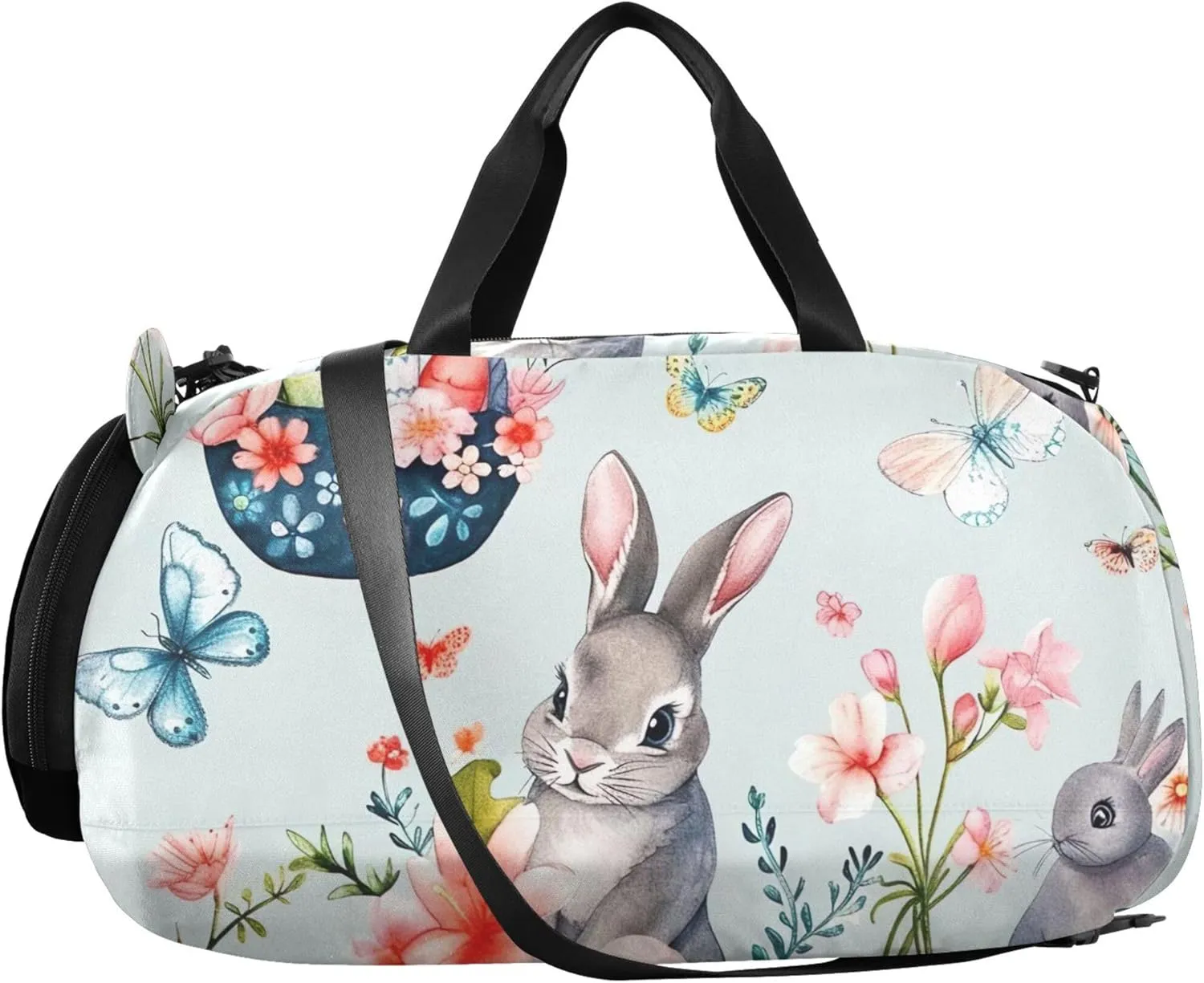 Easter Baskets Flowers Rabbits Girls Duffle Bags Travel Tote Weekend Duffel Overnight Luggage Kids Sports Carry on Duffel Bag for Boys