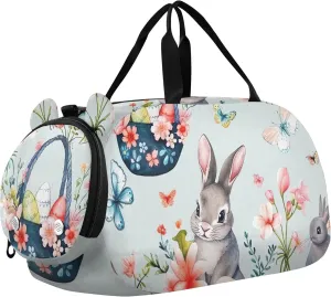 Easter Baskets Flowers Rabbits Girls Duffle Bags Travel Tote Weekend Duffel Overnight Luggage Kids Sports Carry on Duffel Bag for Boys